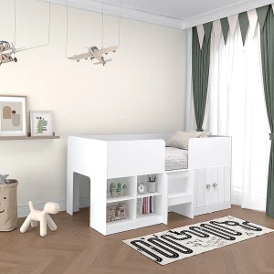 Halve hoogslaper met opbergruimte 90 x 190 cm, wit – BOUTANIO Halve hoogslaper met opbergruimte 90 x 190 cm, wit – BOUTANIO