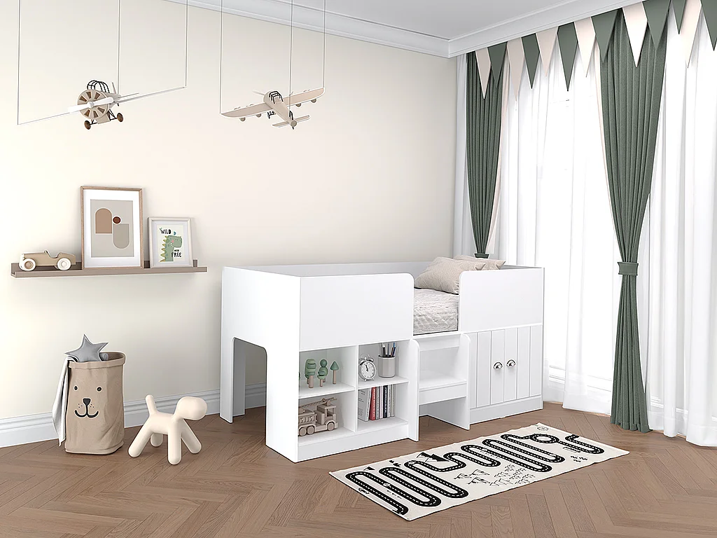 Halve hoogslaper met opbergruimte 90 x 190 cm, wit - BOUTANIO