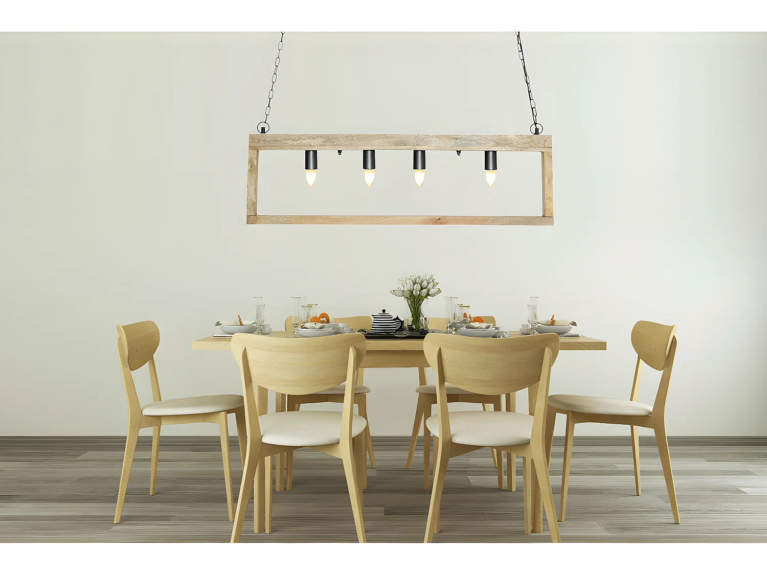 Industriële hanglamp met rechthoekige houten kist OLIUS - Metaal met 4 lampen - H31 cm
