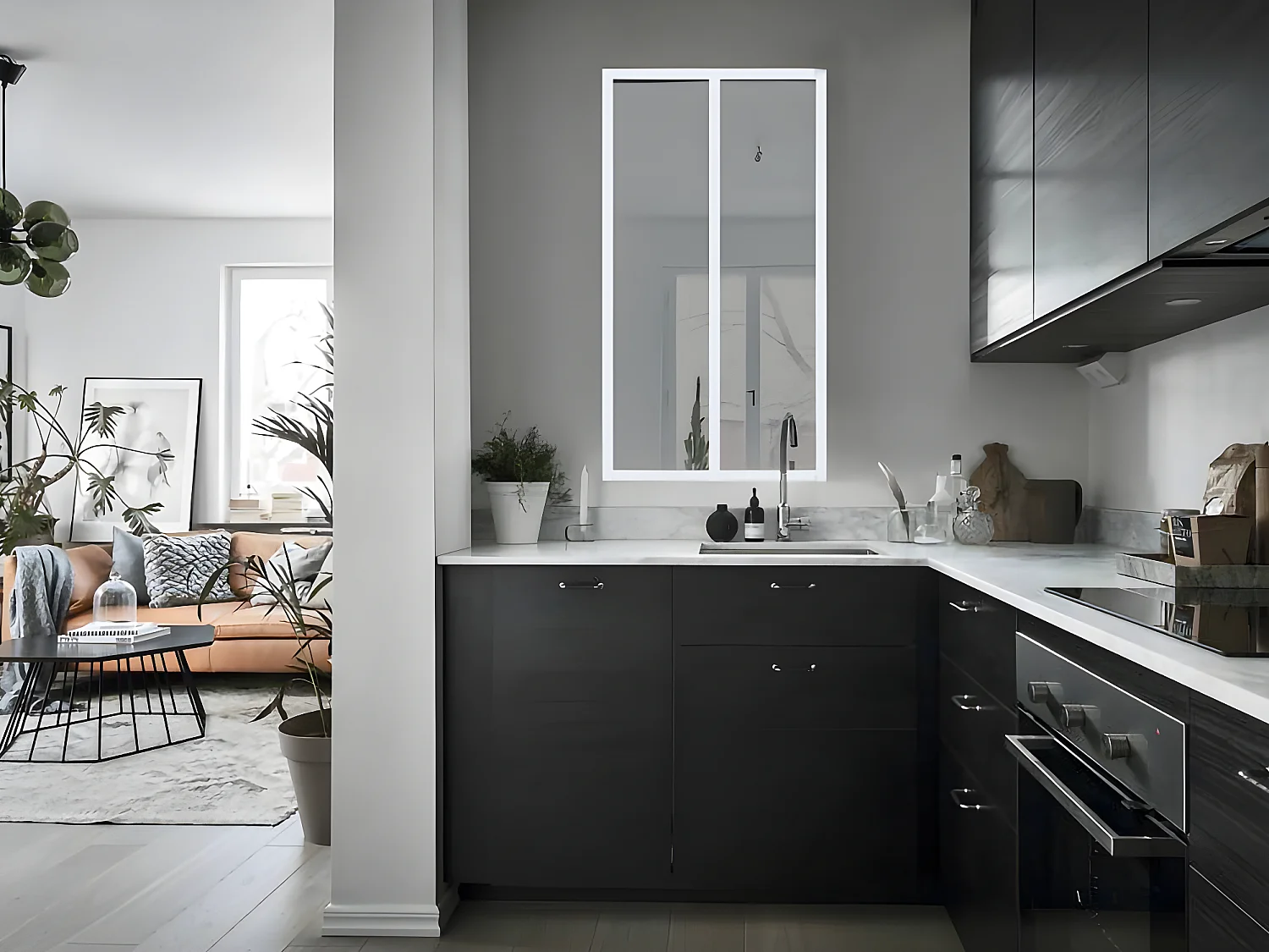 Glazen binnenraam BAYVIEW in aluminium met witte poedercoating - 60x130cm