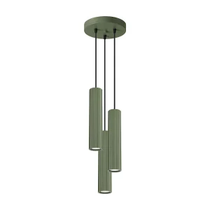 Hanglamp KARBON minimalistisch van  – 3 lichtbronnen – L.19,5 x H.108 cm – olijfgroen