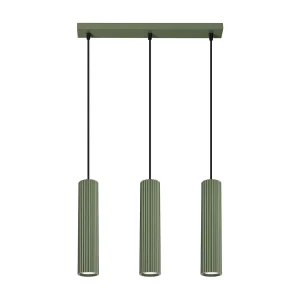 Hanglamp KARBON minimalistisch van  – 3 lichtbronnen – L.45 x H.98 cm – olijfgroen