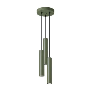 Hanglamp LAGOS zolder van – 3 lichtbronnen – L.19,5 x H.108 cm – olijfgroen Hanglamp LAGOS zolder van – 3 lichtbronnen – L.19,5 x H.108 cm – olijfgroen