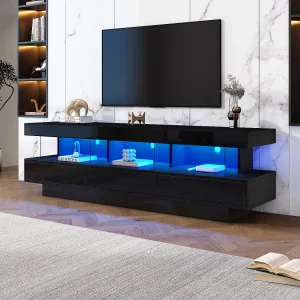 Glanzend TV-meubel – 160 x 38 x 50,5 cm – 3 glazen planken – LED's – Spaanplaat – Zwart