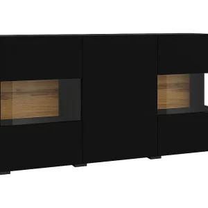 Glora Zwart en Hout 3-deurs dressoir Glora Zwart en Hout 3-deurs dressoir