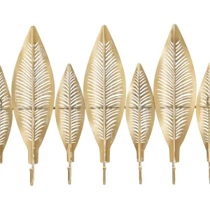 Gouden metalen kledinghanger met bladeren, 7 haken, 65×42,5×6 cm Gouden metalen kledinghanger met bladeren, 7 haken, 65×42,5×6 cm
