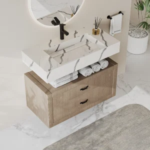 Hangende solid surface wastafel in wit marmer effect TAKOTNA – L.90.2 x B.45.2 x H.8 cm Hangende solid surface wastafel in wit marmer effect TAKOTNA – L.90.2 x B.45.2 x H.8 cm