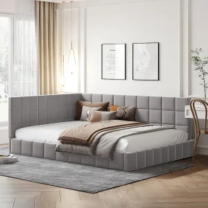 Gestoffeerd bed 140 x 200 cm met hoofdeinde – Fluweel – Slaapbank – Lattenbodem – Grijs Gestoffeerd bed 140 x 200 cm met hoofdeinde – Fluweel – Slaapbank – Lattenbodem – Grijs