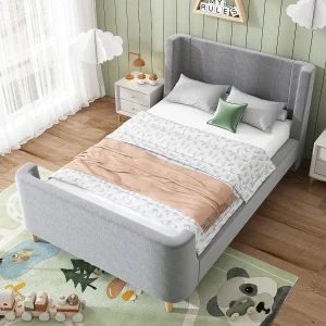 Gestoffeerd bed 90 x 200 cm met hoofdeinde – Fluweel – Cosmic patroon – Grijs (zonder matras)