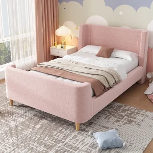 Gestoffeerd bed 90 x 200 cm met hoofdeinde – Fluweel – Cosmic patroon – Roze (zonder matras)