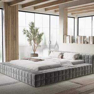 Gestoffeerd bed Nessino – 200 x 200 cm – chenillestof – grijs Gestoffeerd bed Nessino – 200 x 200 cm – chenillestof – grijs