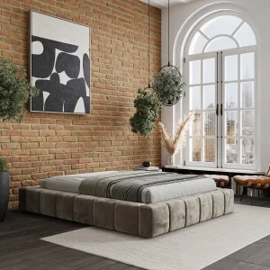 Gestoffeerd bed Aruba – 180 x 200 cm – chenillestof – beige