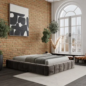 Gestoffeerd bed Aruba – 200 x 200 cm – chenillestof – bruin
