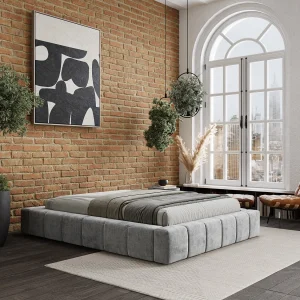 Gestoffeerd bed Aruba – 180 x 200 cm – chenillestof – lichtgrijs