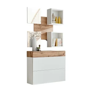 Meubel voor de hal – TORTH 5 – Kleur eiken en wit Meubel voor de hal – TORTH 5 – Kleur eiken en wit