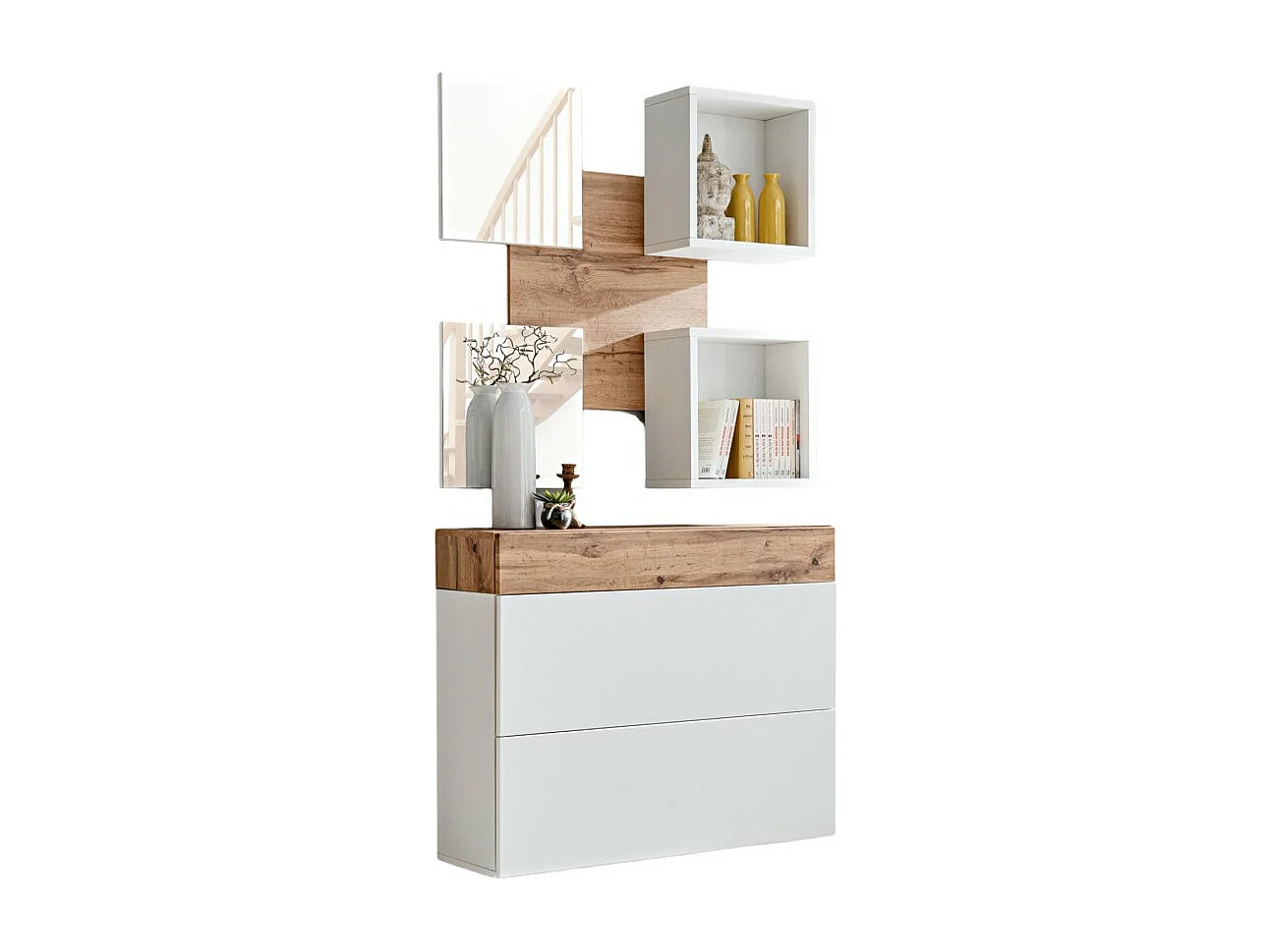 Meubel voor de hal - TORTH 5 - Kleur eiken en wit
