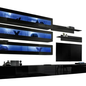 Ensemble de meubles suspendus avec LEDS collection FLY J2. Kleur zwart.