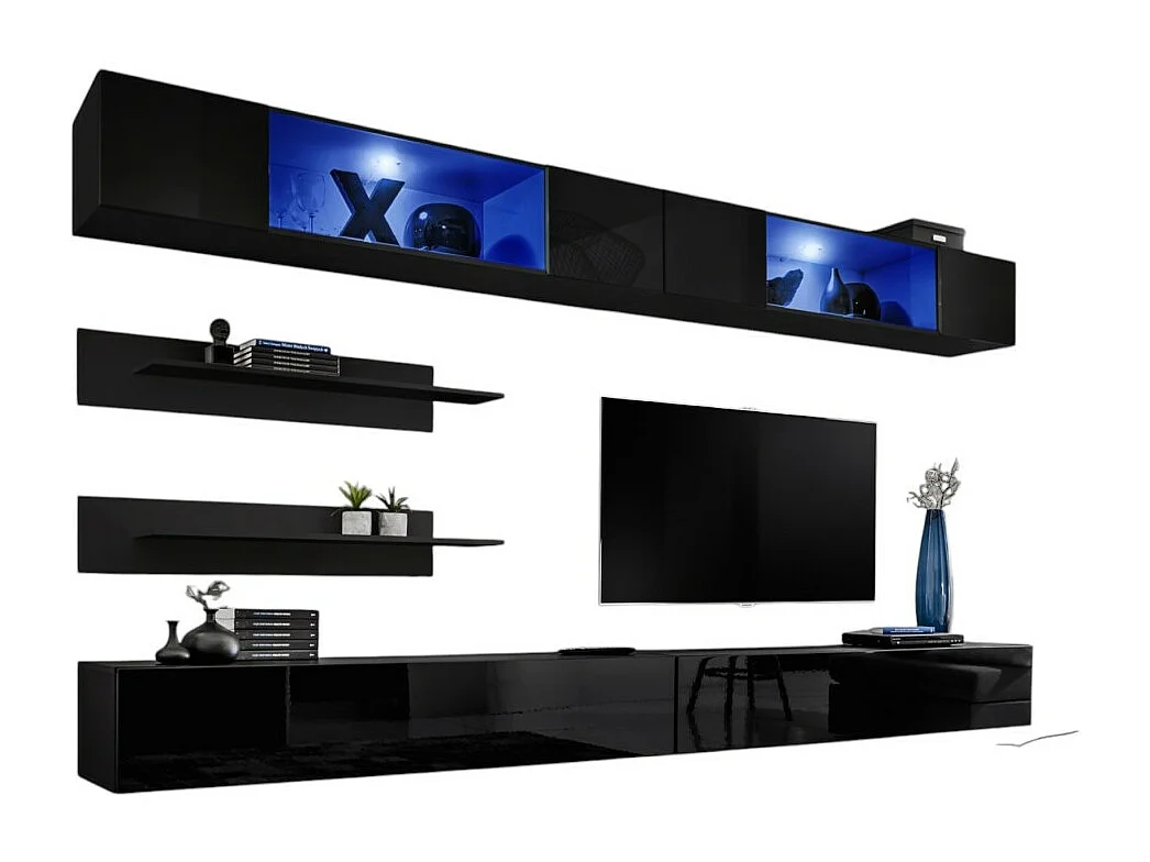 Set van zwevende meubels met LED-verlichting in zwarte kleur. Collectie FLY