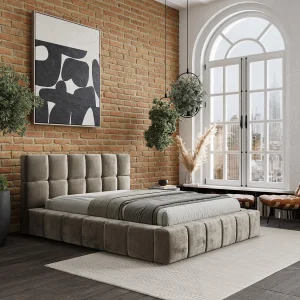 Gestoffeerd bed Kendal Dos – 180 x 200 cm – chenillestof – beige Gestoffeerd bed Kendal Dos – 180 x 200 cm – chenillestof – beige