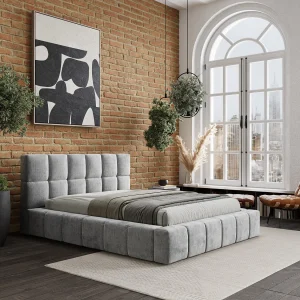 Gestoffeerd bed Kendal Dos – 160 x 200 cm – chenillestof – lichtgrijs Gestoffeerd bed Kendal Dos – 160 x 200 cm – chenillestof – lichtgrijs