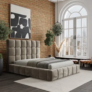 Gestoffeerd bed Kendal Tres – 180 x 200 cm – chenillestof – beige Gestoffeerd bed Kendal Tres – 180 x 200 cm – chenillestof – beige