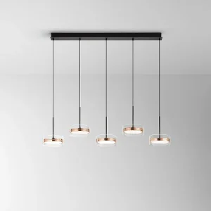 Hanglamp van metaal en borosilicaatglas, 5 LED-lampen 70W 3000K, glanzend goud en matzwarte afwerking, dimbaar, hoogte 250 cm – Perenz Hanglamp van metaal en borosilicaatglas, 5 LED-lampen 70W 3000K, glanzend goud en matzwarte afwerking, dimbaar, hoogte 250 cm – Perenz