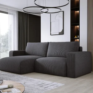 Hoekbank met slaapfunctie en opbergruimte, zachte cordstof, flexibel verstelbaar, linkeropstelling, 247x143x83 cm, grafiet