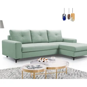 Hoekbank AVRA – Slaapfunctie, opbergruimte, rechterzijde, 251x165x85 cm, kleur: TURQUOISE Hoekbank AVRA – Slaapfunctie, opbergruimte, rechterzijde, 251x165x85 cm, kleur: TURQUOISE