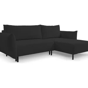 Hoekbank ADEL met slaapfunctie en opbergruimte – L-vorm, metalen poten, verstelbaar, 145×212 cm, 257x90x171 cm, ZWART RECHTS