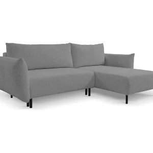 Hoekbank ADEL met slaapfunctie en opbergruimte – L-vorm, metalen poten, verstelbaar, 145×212 cm, 257x90x171 cm, LICHTGRIJS RECHTS