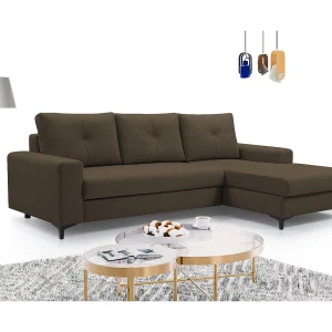 Hoekbank AVRA – Slaapfunctie, opbergruimte, rechterzijde, 251x165x85 cm, kleur: BRUIN Hoekbank AVRA – Slaapfunctie, opbergruimte, rechterzijde, 251x165x85 cm, kleur: BRUIN