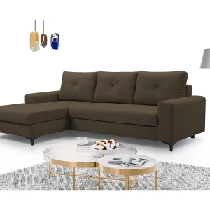 Hoekbank AVRA – Slaapfunctie, opbergruimte, linkerzijde, 251x165x85 cm, kleur: BRUIN