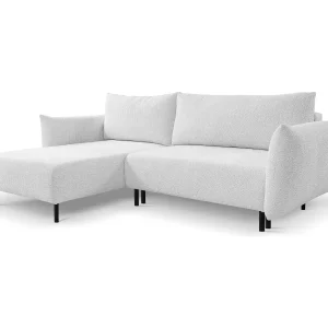 Hoekbank ADEL met slaapfunctie en opbergruimte – L-vorm, metalen poten, verstelbaar, 145×212 cm, 257x90x171 cm, ZILVER