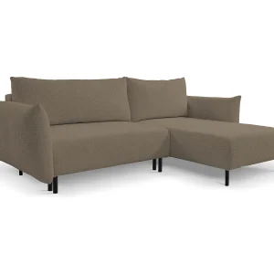Hoekbank ADEL met slaapfunctie en opbergruimte – L-vorm, metalen poten, verstelbaar, 145×212 cm, 257x90x171 cm, GRIJS-BRUIN RECHTS Hoekbank ADEL met slaapfunctie en opbergruimte – L-vorm, metalen poten, verstelbaar, 145×212 cm, 257x90x171 cm, GRIJS-BRUIN RECHTS