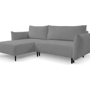 Hoekbank ADEL met slaapfunctie en opbergruimte – L-vorm, metalen poten, verstelbaar, 145×212 cm, 257x90x171 cm, LICHTGRIJS