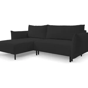 Hoekbank ADEL met slaapfunctie en opbergruimte – L-vorm, metalen poten, verstelbaar, 145×212 cm, 257x90x171 cm, ZWART