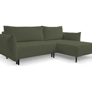 Hoekbank ADEL met slaapfunctie en opbergruimte – L-vorm, metalen poten, verstelbaar, 145×212 cm, 257x90x171 cm, GROEN RECHTS