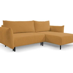 Hoekbank ADEL met slaapfunctie en opbergruimte – L-vorm, metalen poten, verstelbaar, 145×212 cm, 257x90x171 cm, GOUD RECHTS Hoekbank ADEL met slaapfunctie en opbergruimte – L-vorm, metalen poten, verstelbaar, 145×212 cm, 257x90x171 cm, GOUD RECHTS