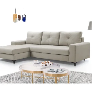 Hoekbank AVRA – Slaapfunctie, opbergruimte, linkerzijde, 251x165x85 cm, kleur: WIT Hoekbank AVRA – Slaapfunctie, opbergruimte, linkerzijde, 251x165x85 cm, kleur: WIT
