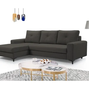 Hoekbank AVRA – Slaapfunctie, opbergruimte, linkerzijde, 251x165x85 cm, kleur: GRIJSGRAFIET