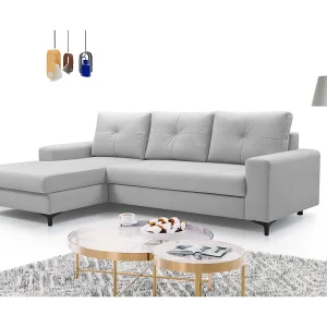 Hoekbank AVRA – Slaapfunctie, opbergruimte, linkerzijde, 251x165x85 cm, kleur: GRIJS
