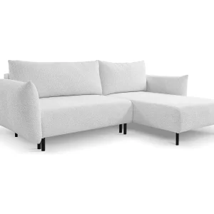 Hoekbank ADEL met slaapfunctie en opbergruimte – L-vorm, metalen poten, verstelbaar, 145×212 cm, 257x90x171 cm, ZILVER RECHTS