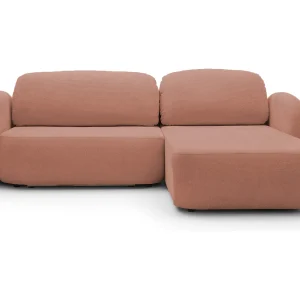 Hoekbank OLIO L-Form met Bed 138x210cm Lade en Verwijderbare Kussens – Rechts 248x174x86cm ROZE POEDER