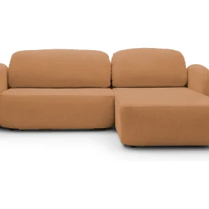 Hoekbank OLIO L-Form met Bed 138x210cm Lade en Verwijderbare Kussens – Rechts 248x174x86cm DONKERORANJE