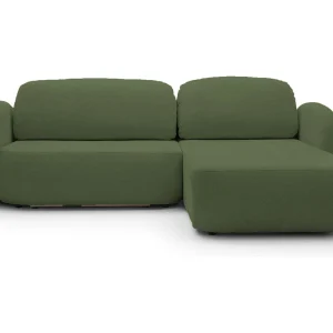 Hoekbank OLIO L-Form met Bed 138x210cm Lade en Verwijderbare Kussens – Rechts 248x174x86cm GROEN