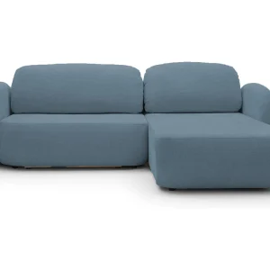 Hoekbank OLIO L-Form met Bed 138x210cm Lade en Verwijderbare Kussens – Rechts 248x174x86cm LICHTBLAUW