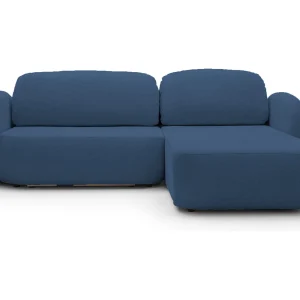 Hoekbank OLIO L-Form met Bed 138x210cm Lade en Verwijderbare Kussens – Rechts 248x174x86cm BLAUW