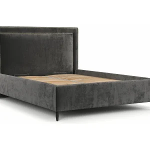 Gestoffeerd bed Baleine – 140 x 200 cm – chenillestof – donkergrijs