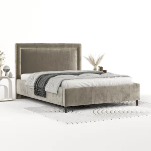 Gestoffeerd bed Baleine – 120 x 200 cm – chenillestof – beige