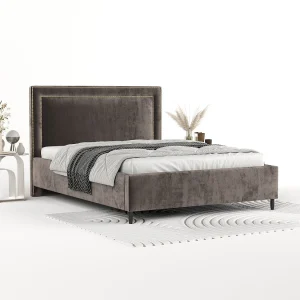 Gestoffeerd bed Baleine – 140 x 200 cm – chenillestof – bruin